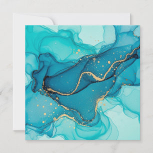 Turquoise and Teal Alcohol Ink Abstract with Gold Invitation