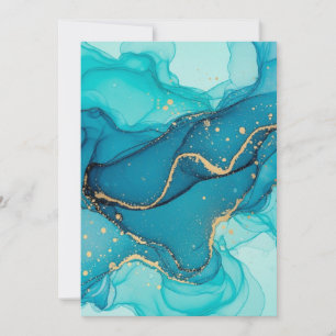 Turquoise and Teal Alcohol Ink Abstract with Gold Thank You Card