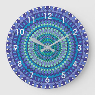 Turquoise and teal blue mandala  large clock