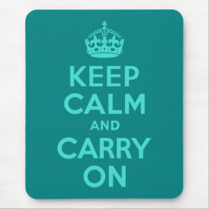 Turquoise and Teal Keep Calm and Carry On Mouse Mat