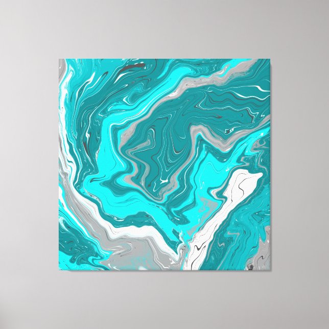 Turquoise and Teal Marble Fluid Art   Canvas Print (Front)
