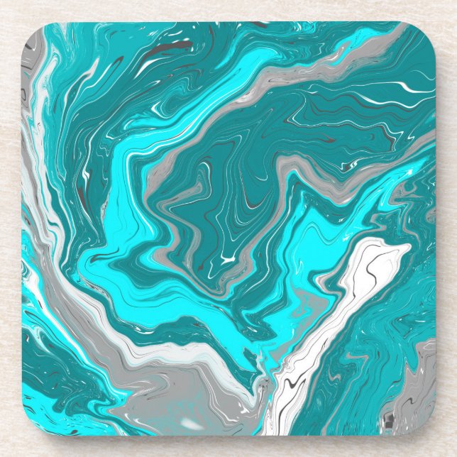 Turquoise and Teal Marble Fluid Art    Coaster (Front)