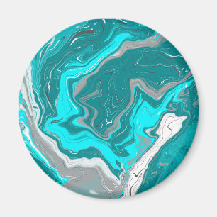 Turquoise and Teal Marble Fluid Art  Magnet