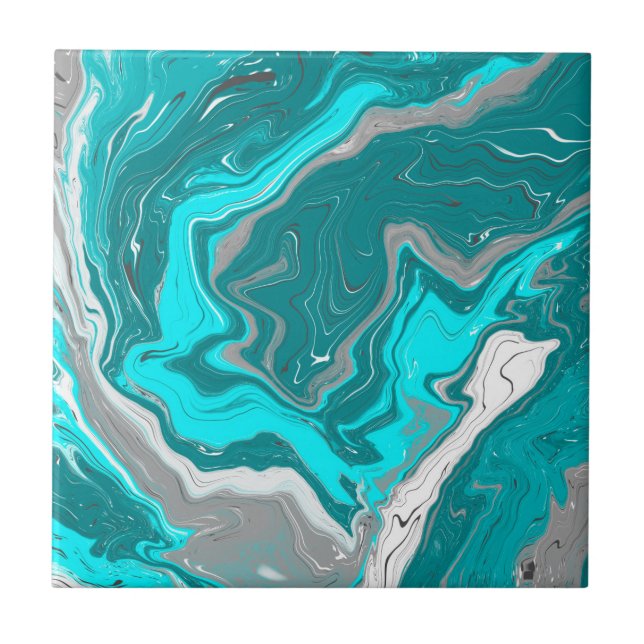 Turquoise and Teal Marble Fluid Art  Tile (Front)