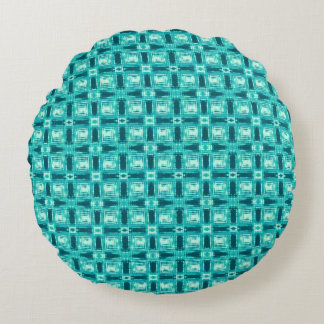 Turquoise and Teal Shibori Plaid Round Cushion