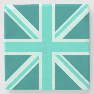 Turquoise and Teal Union Jack Style Stone Coaster