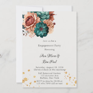 Turquoise and Terracotta Peony Engagement Party Invitation