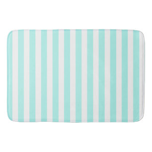 Turquoise and white candy stripes bath mat