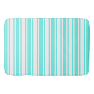 Turquoise and white candy stripes bath mat