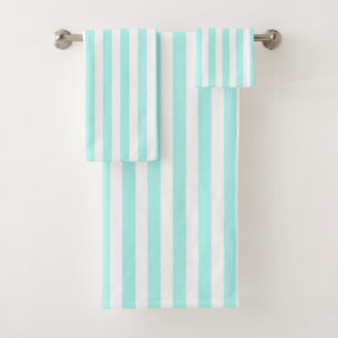 Turquoise and white candy stripes bath towel set
