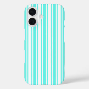 Turquoise and white candy stripes iPhone 16 case