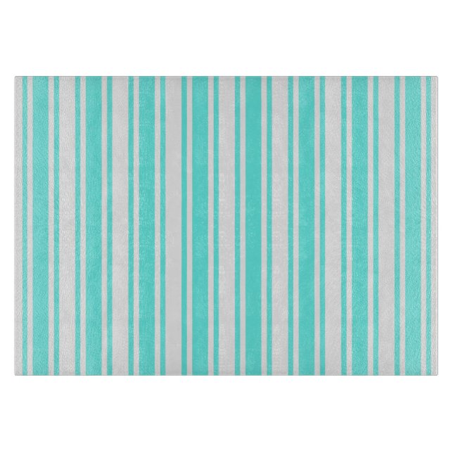 Turquoise and white candy stripes cutting board (Front)