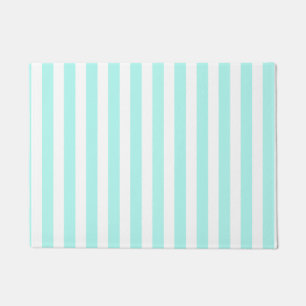 Turquoise and white candy stripes doormat