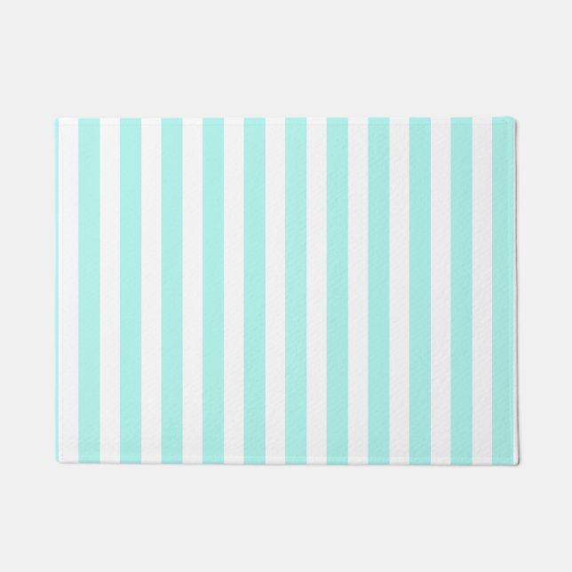 Turquoise and white candy stripes doormat (Front)