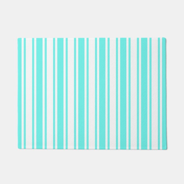 Turquoise and white candy stripes doormat (Front)