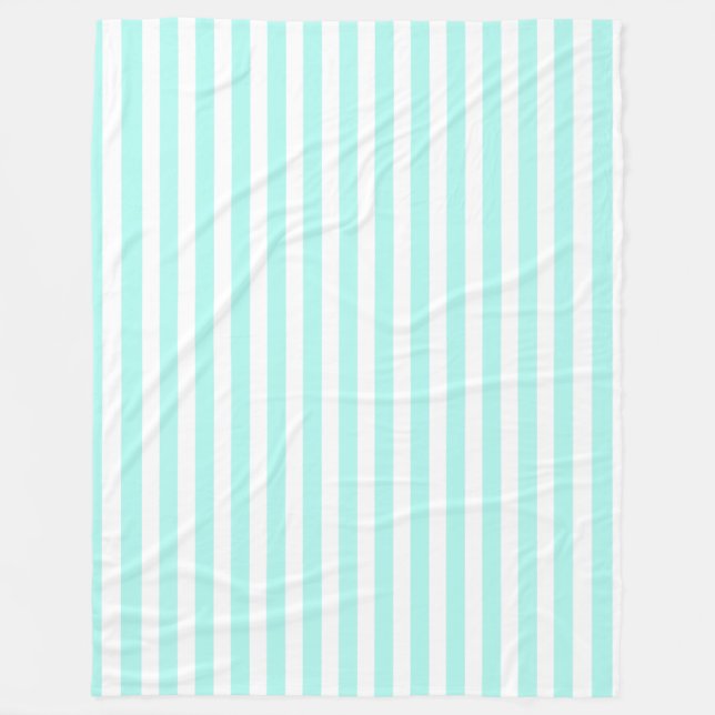 Turquoise and white candy stripes fleece blanket (Front)