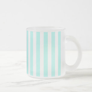 Turquoise and white candy stripes frosted glass coffee mug