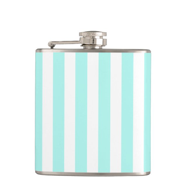 Turquoise and white candy stripes hip flask (Front)