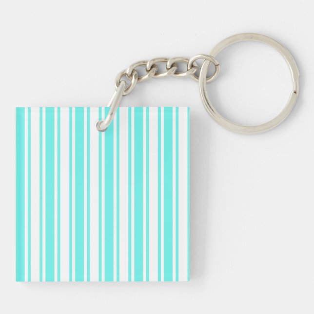 Turquoise and white candy stripes key ring (Back)