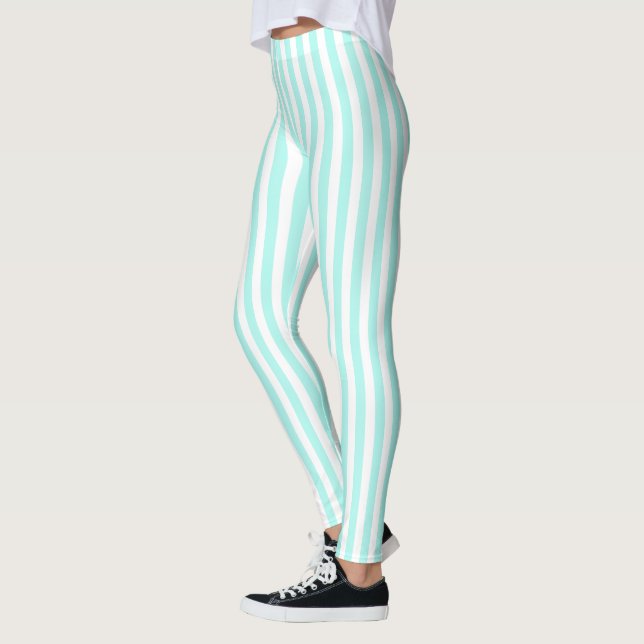Turquoise and white candy stripes leggings (Left)