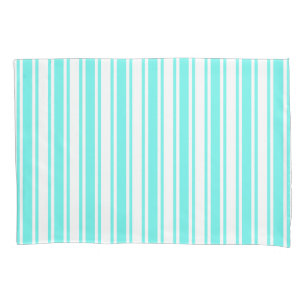 Turquoise and white candy stripes pillowcase