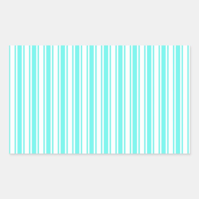 Turquoise and white candy stripes rectangular sticker (Front)