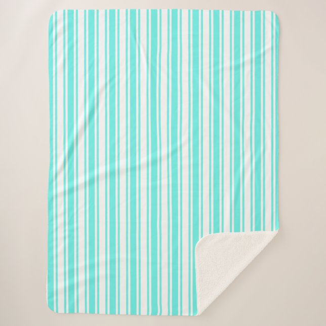 Turquoise and white candy stripes sherpa blanket (Front)
