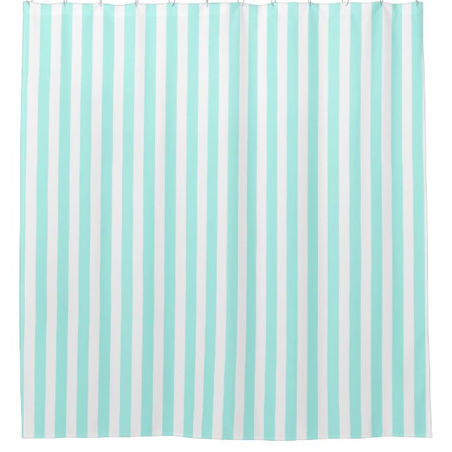 Turquoise and white candy stripes shower curtain (Front)