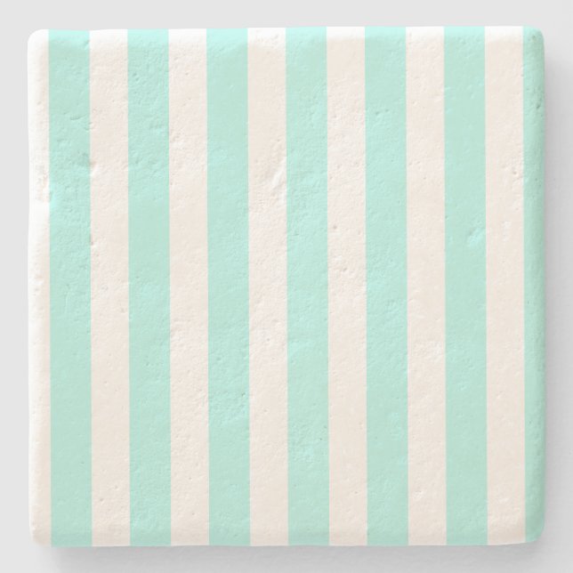 Turquoise and white candy stripes stone coaster (Front)