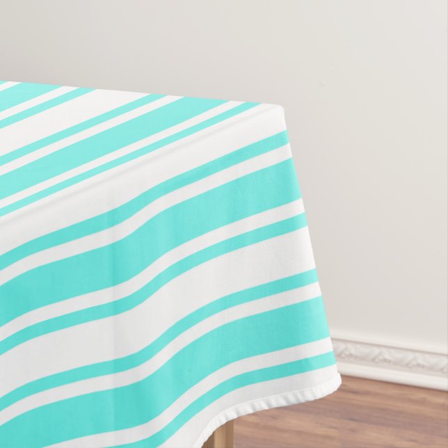 Turquoise and white candy stripes tablecloth (In Situ)