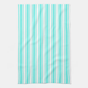 Turquoise and white candy stripes tea towel