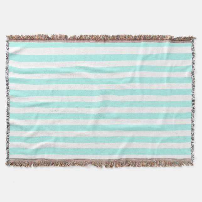 Turquoise and white candy stripes throw blanket (Front)