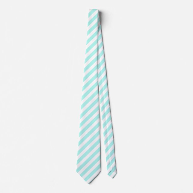 Turquoise and white candy stripes tie (Front)