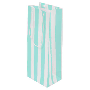 Turquoise and white candy stripes wine gift bag