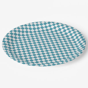 Turquoise and White Chequered Paper Plates
