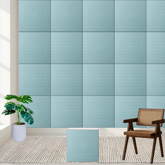 Turquoise and White Chevron - Modern Zigzag  Tile (Turquoise and White Chevron - Modern Zigzag Ceramic Tile)