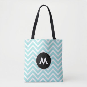 Turquoise and White Chevron Monogram Tote Bag
