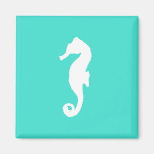 Turquoise And White Coastal Decor Seahorse Magnet