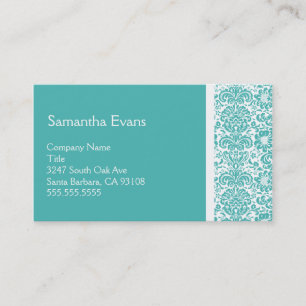 Turquoise and White Damask Business Card