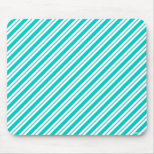 Turquoise and White Diagonal Stripes Mousepad