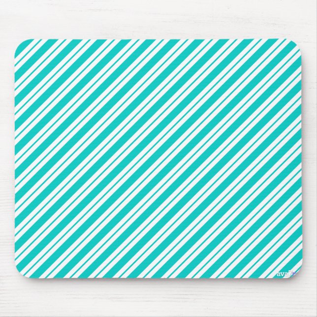 Turquoise and White Diagonal Stripes Mousepad (Front)
