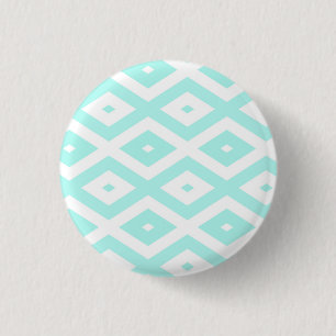 Turquoise and white diamond pattern 3 cm round badge