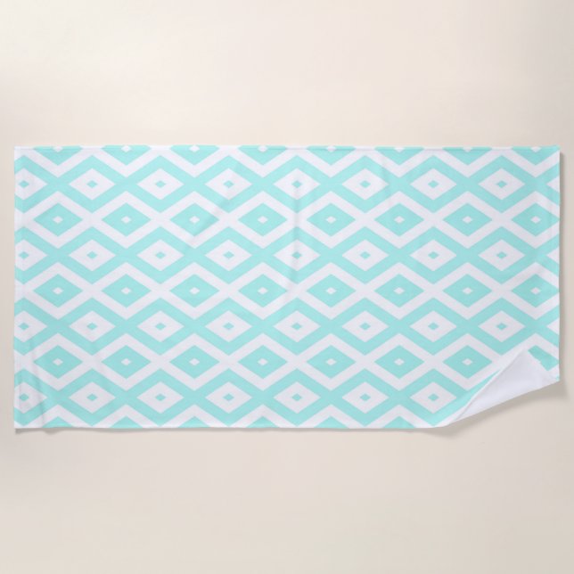 Turquoise and white diamond pattern beach towel (Front)