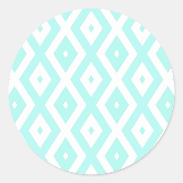 Turquoise and white diamond pattern classic round sticker (Front)