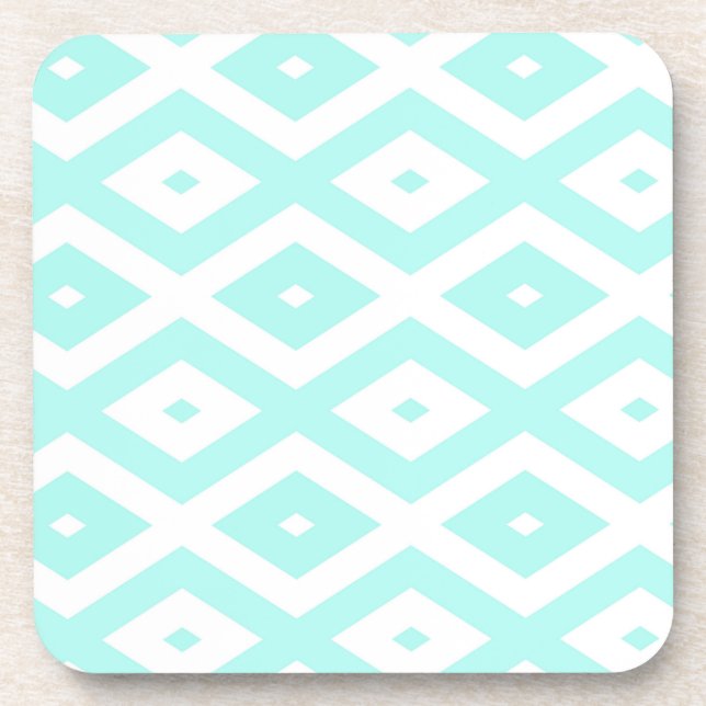 Turquoise and white diamond pattern coaster (Front)