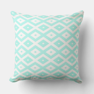 Turquoise and white diamond pattern cushion