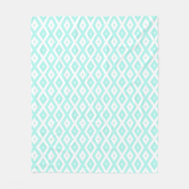 Turquoise and white diamond pattern fleece blanket (Front)