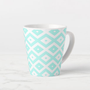 Turquoise and white diamond pattern latte mug