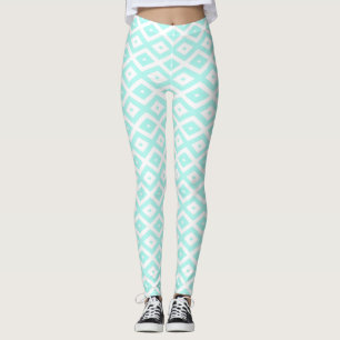 Turquoise and white diamond pattern leggings