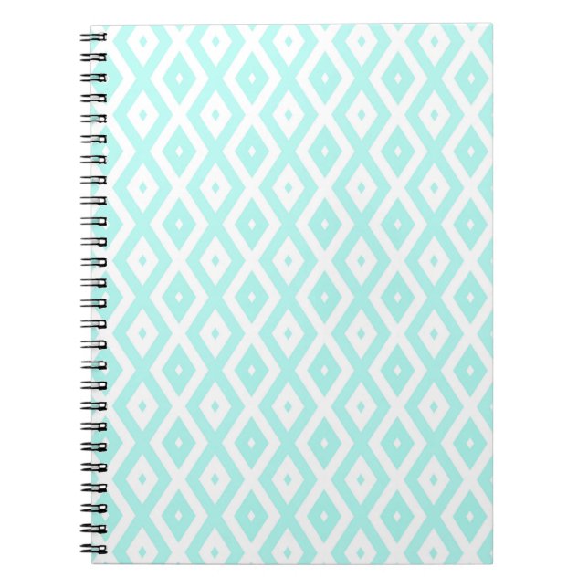 Turquoise and white diamond pattern notebook (Front)